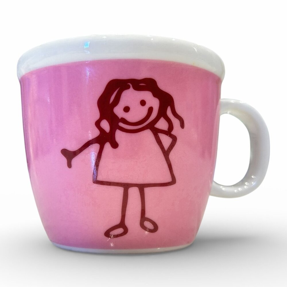 Vintage‎ Bodum Pink Stick Figure Children's Mug 2008 Danish Espresso Girlie